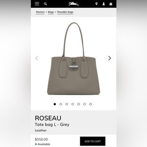 Grey Roseau Leather Tote Bag -never used, perfect condition, original dust bag.